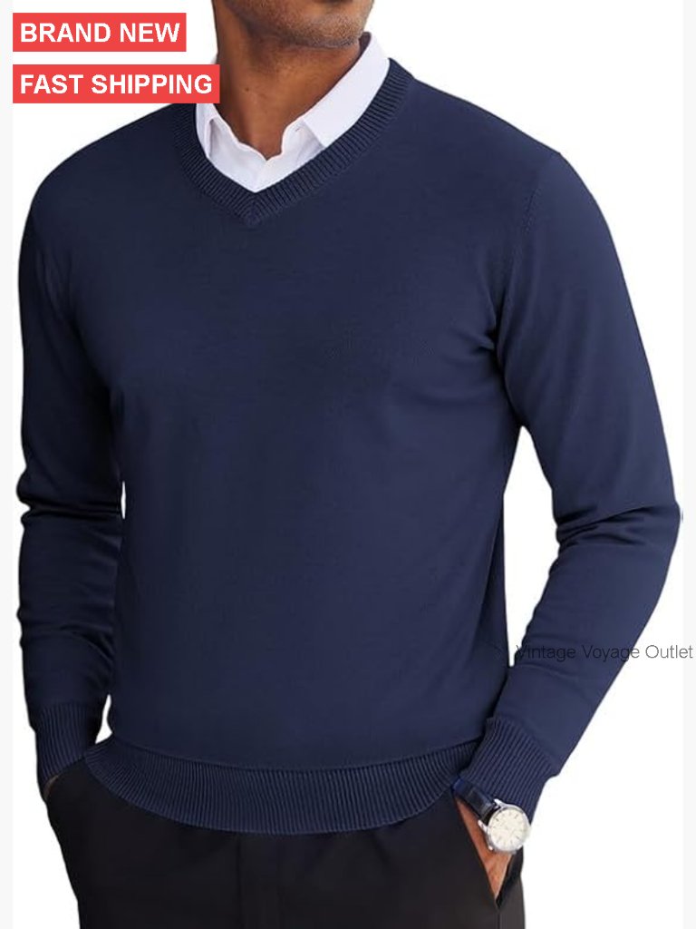 Lightweight V-Neck Pullover Sweater, Recycled Polyester, Slim Fit